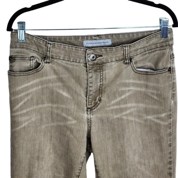 Chico's Platinum Denim Ultimate Fit Slim Leg Jeans Women's Size 1 Short Tan - Picture 2 of 9